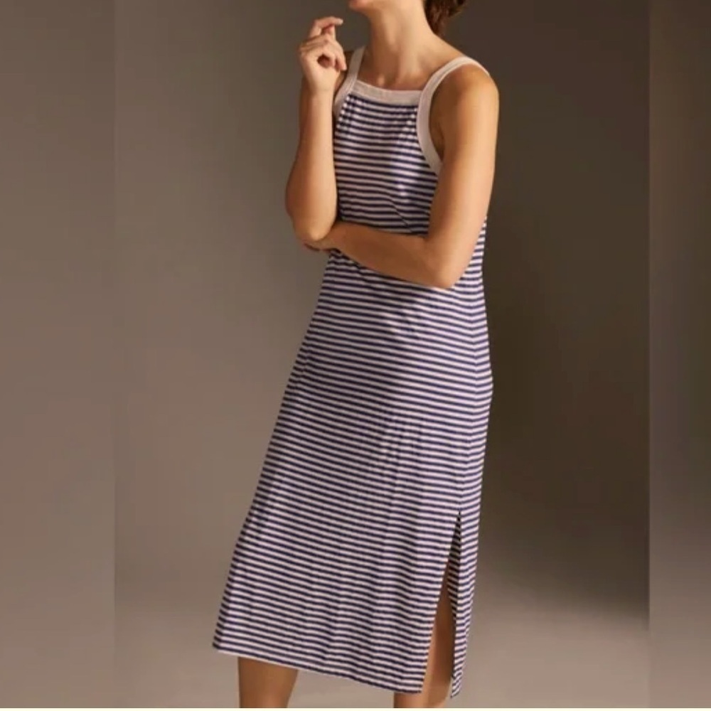 Anthropologie t.LA Navy & Off White Striped Tank Midi Dress, size Small